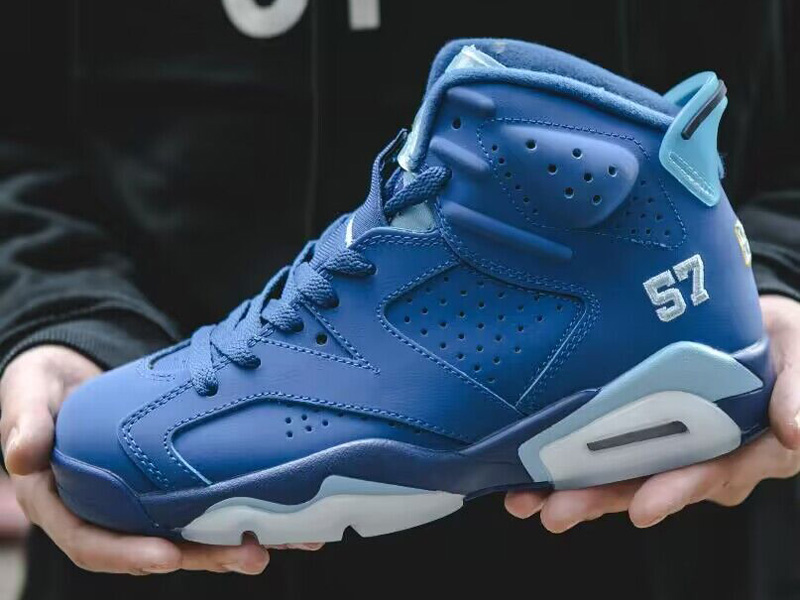 Air Jordan 6 Men Basketball Shoes Leather Blue 
