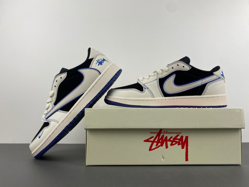 Fragment x Travis Scott x Supreme x Air Jordan 1 Low Triple Black Blue SJ2068-127