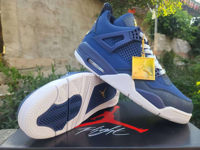 Air Jordan 4 Retro Men Basketball Shoes Dark Blue White